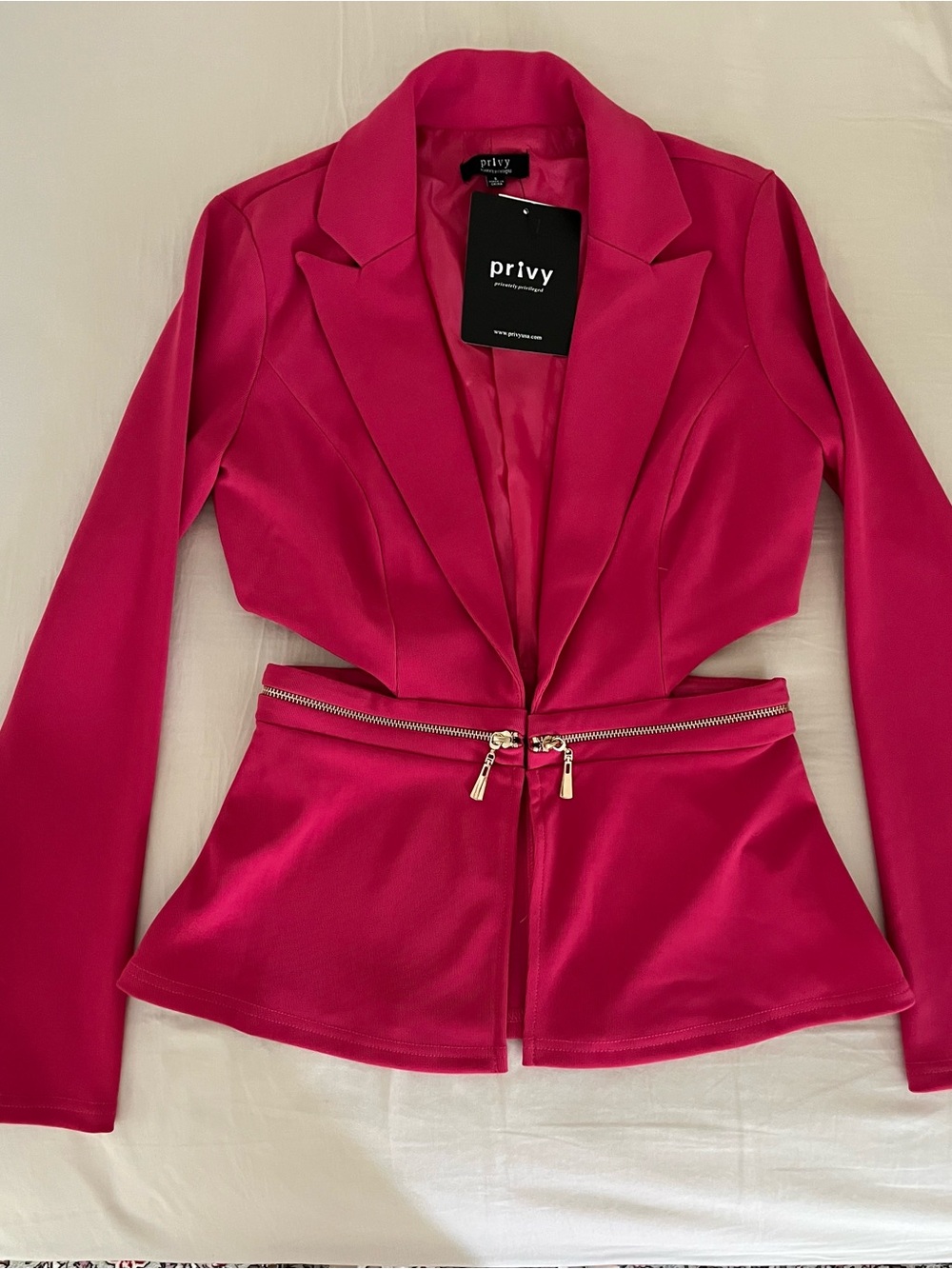 privy Fuchsia Peplum Zip Front Blazer